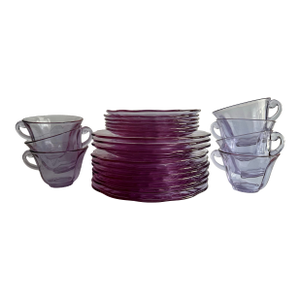Vintage Early 20th Century Fostoria Lafayette Wisteria Lavender Lunch Plate, Cup and Saucers- Set of 24