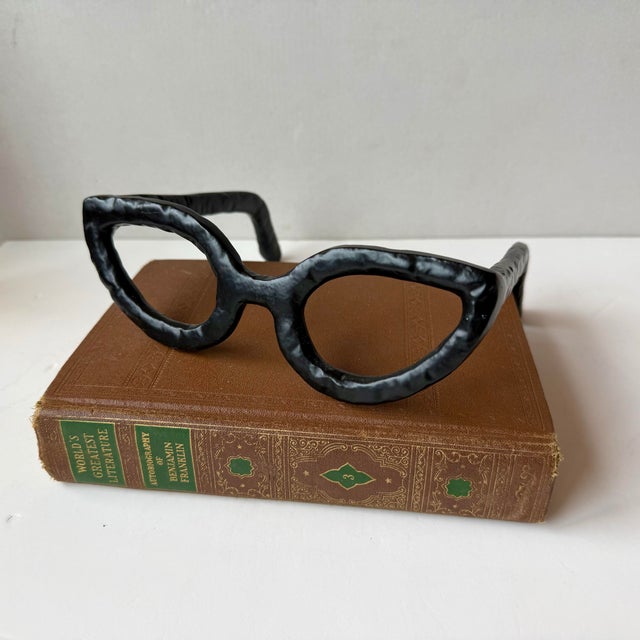 Modern Black Metal Oversized Eyeglasses Sculpture Tabletop Decor for Library Reading Nook For Sale - Image 4 of 8