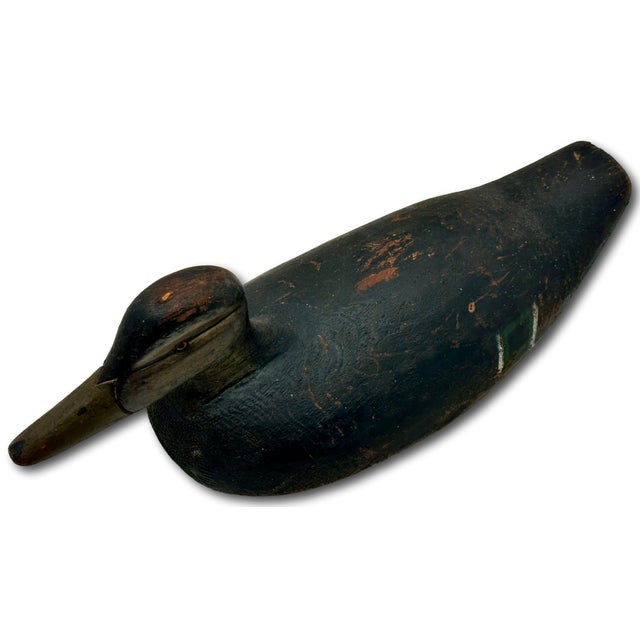 Very Large Size Antique American Carved Wood Hand Painted Duck Hunters Decoy From Downeast Coastal Maine - 21 1/2 Inches Long For Sale - Image 10 of 18