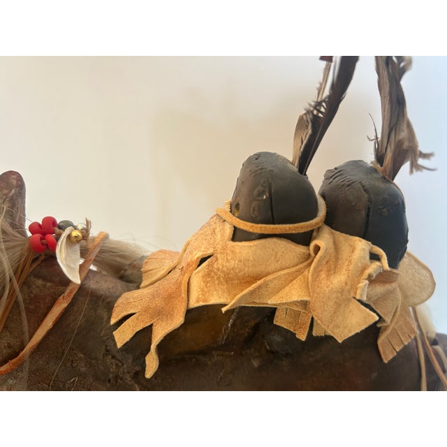 1990s Signed Farrell Cockrum Native American Horse Sculpture | Blackfeet Mixed Media Clay Artwork For Sale - Image 10 of 16