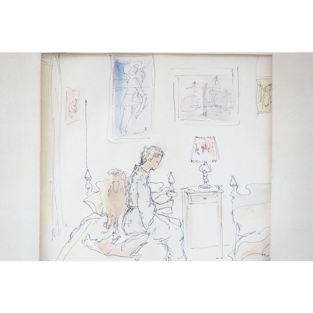 "The Day's End" - Original Minimalist Pen and Watercolor on Paper Signed For Sale - Image 4 of 6