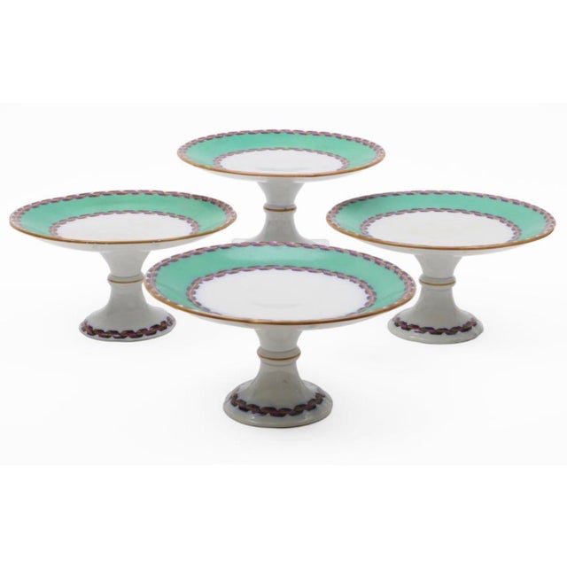 19th Century English Green Porcelain Dessert or Dinner Service Plates and Footed Compotes For Sale - Image 15 of 15