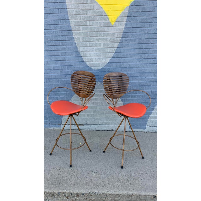 Arthur Umanoff Mid Century Arthur Umanoff for Howard-Shaver Barstools, a Pair For Sale - Image 4 of 11