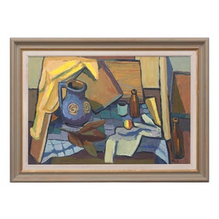Martin Lindberg, Still Life with Jug and Bottles, 1951, Oil Painting on Panel, Framed For Sale