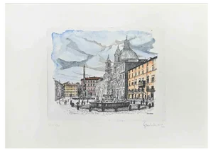 Giuseppe Malandrino, Navona Square, 1970s, Etching