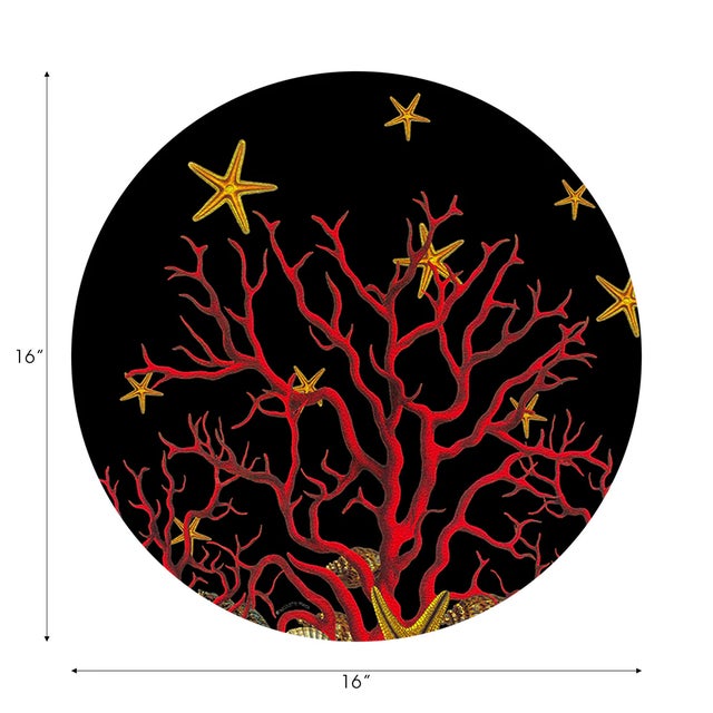 Coastal Coral Reef Vegan Leather Round Pebble Placemat, Black, Set of 4 For Sale - Image 3 of 5