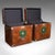 This is a pair of late vintage officer's campaign trunks. An English, leather and brass bedside nightstand, or occasional...