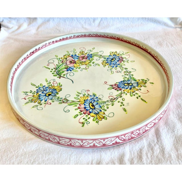 Vintage Hand Painted Ceramic Serving Tray From Portugal For Sale - Image 12 of 12