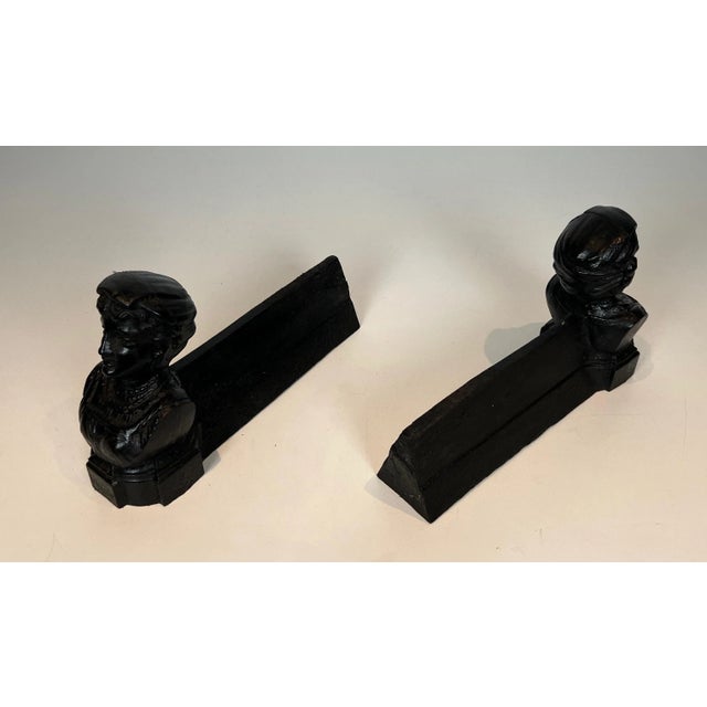 Cast Iron Andirons Representing an Italian Woman - a Pair For Sale - Image 9 of 10