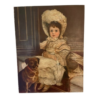 Vintage Oil Painting of Child With a Dog For Sale