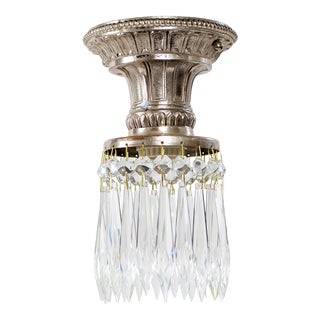 P301 1920's Revival Silver and Crystal Flush Mount For Sale