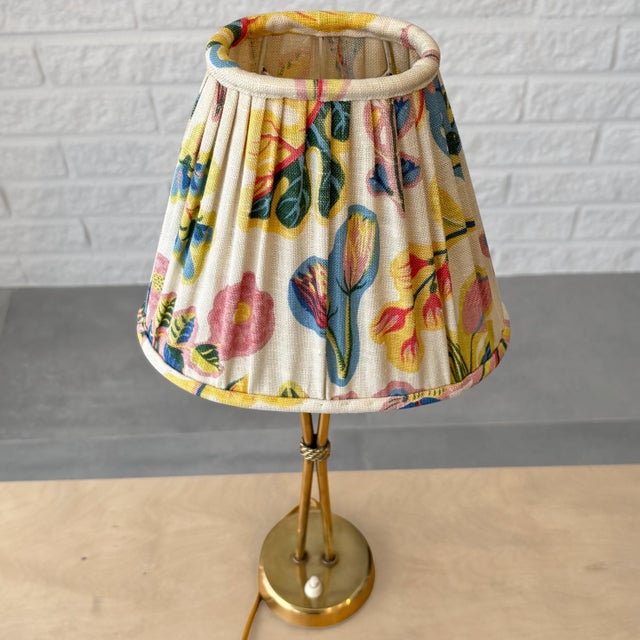 Vintage Table Lamp in Brass and Textile by Hans Bergström for Ateljé Lyktan, 1940s For Sale - Image 11 of 16
