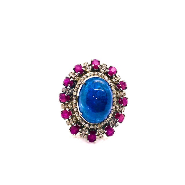 Bochic "Capri" Vintage Ruby, Tanzanite & Diamond Ring Set In 18K Gold & Silver For Sale - Image 4 of 18