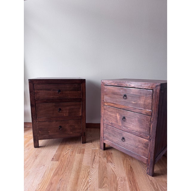 Pair of Circa Loft Rustic Wood Three-Drawer Bedside Chests For Sale - Image 9 of 9