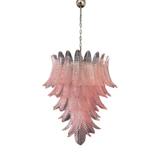 Large Italian Murano Pink Felci Glass Chandelier, 1990s For Sale