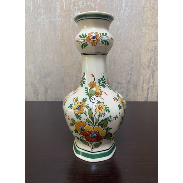 Mid-Century Modern Vintage Delft Polychrome Pottery 8" Floral Vase For Sale - Image 3 of 4