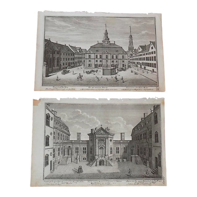 Antique 18th C. Imperial Folio Architectural Facade & Landscape Copperplate Engravings - a Pair For Sale