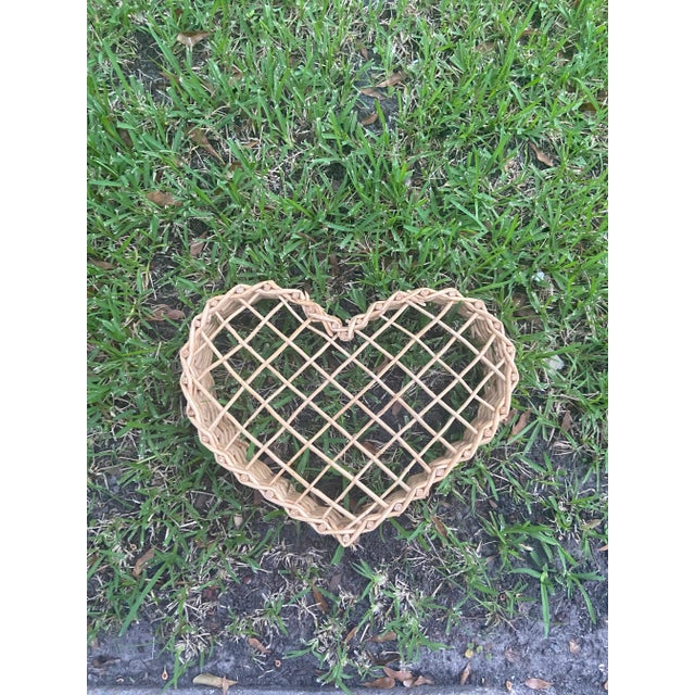 Shabby Chic Natural Bohemian Handmade Rattan Heart Shaped Basket, Wall Decor For Sale - Image 3 of 12