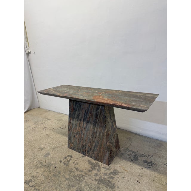 Mid-Century Modern Variegated Green Natural Stone Marble Console Table, Italy 1980s For Sale - Image 3 of 13