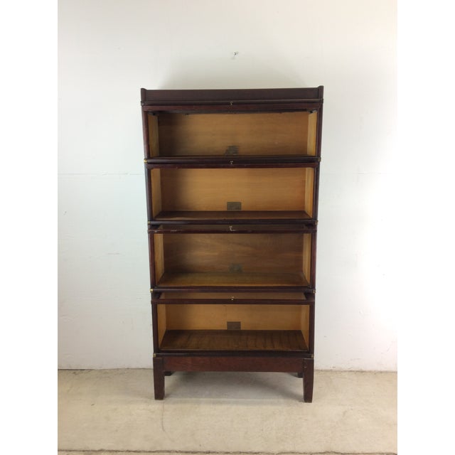 Art Deco Antique Globe Wernicke 4 Box Barrister Bookcase With Mahogany Finish and Brass Accents For Sale - Image 3 of 12