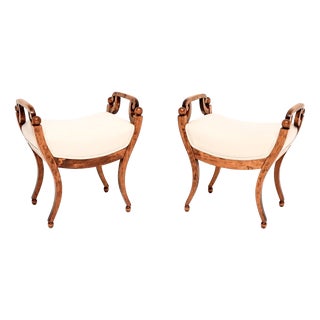 Antique Swedish Biedermeier Satin Birch Stools, 1890, Set of 2 For Sale