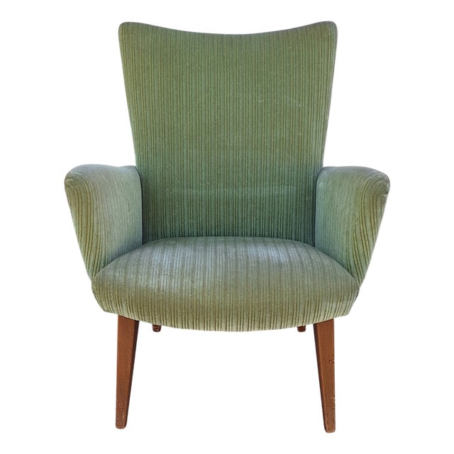 Vintage Chair with Beech and Green Fabric, 1960s For Sale