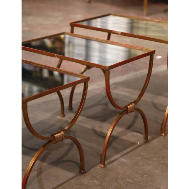 Set of 3 Early 20th Century French Art Deco Gilt Iron Nesting Tables For Sale - Image 10 of 10