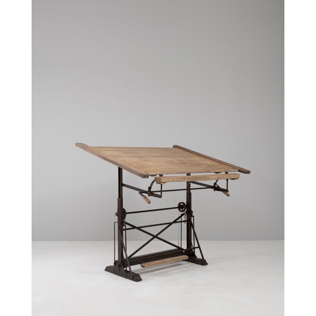 Wood 20th Century Belgian Industrial Drawing Table For Sale - Image 7 of 18