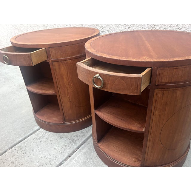 Wood Midcentury Baker Barrel Side Tables (Pair) For Sale - Image 7 of 12
