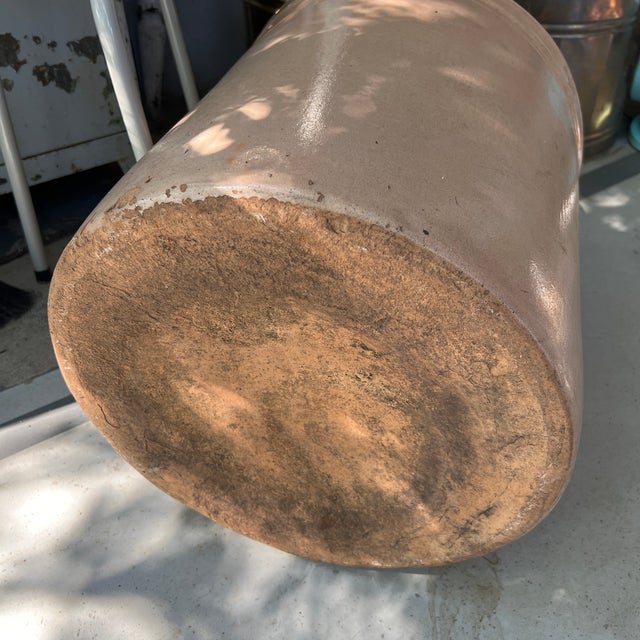 1900 - 1909 Vintage Stoneware Crock 8-Gallon Antique Rustic Farmhouse Decor Beige & Brown For Sale - Image 5 of 7