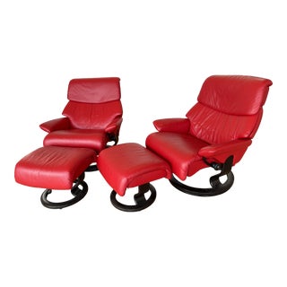 Ekornes Stressless Recliners and Ottomans - 4 Pieces For Sale