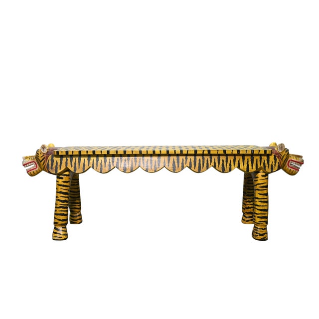 This striking bench is entirely Wooden Bench hand-painted by skilled artisans, showcasing bold tiger striping and...