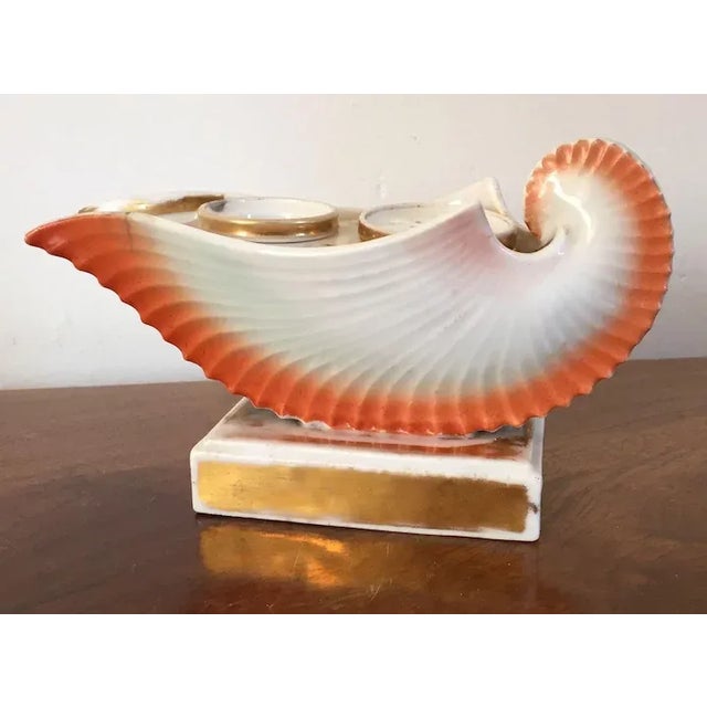 Ceramic 1810 French Empire Paris Porcelain Sea Shell Form Inkwell For Sale - Image 7 of 11