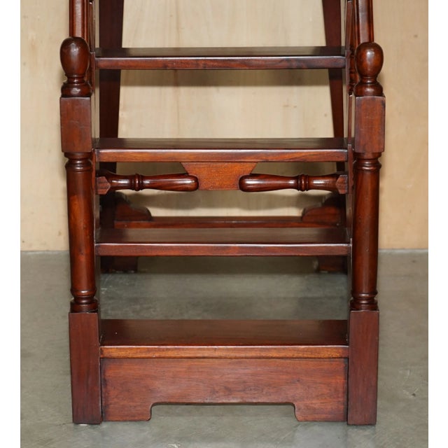 Tall Antique Georgian Style Mahogany Library Steps With Gallery Rail - 5'7" For Sale - Image 17 of 18