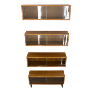 Mid-Century Modern Sliding Glass Doors 4 Bays Stacking or Hanging Bookcase For Sale