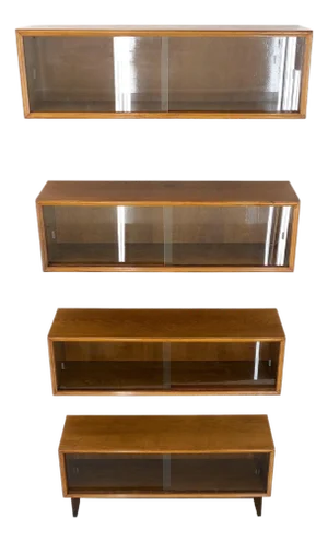 Mid-Century Modern Sliding Glass Doors 4 Bays Stacking or Hanging Bookcase