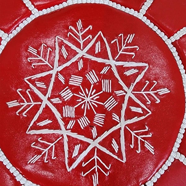 Moroccan Leather Pouf – Handmade Genuine Leather Ottoman, Boho Footstool, Unstuffed Floor Cushion, Artisan Home Décor Accent For Sale - Image 9 of 9