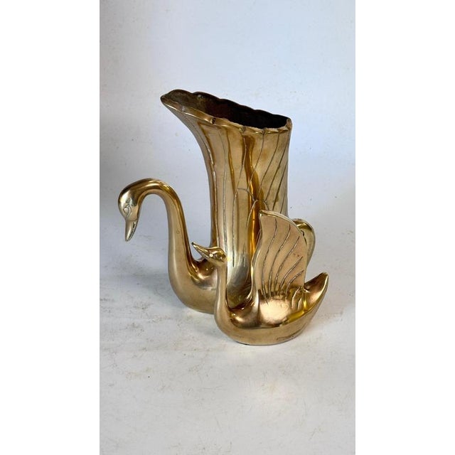 French Brass Swan Sculpture Vase Dual Swans, 1970s For Sale - Image 3 of 12