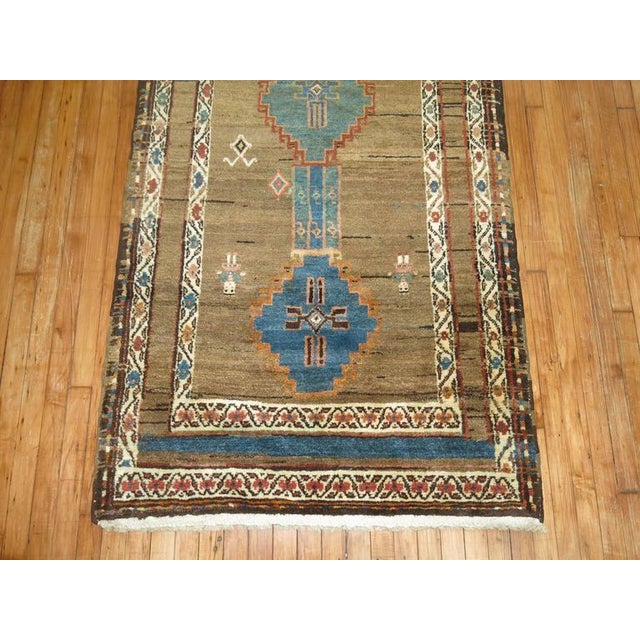 Vintage Tribal Navy Camel Primitive Zabihi Collection Persian Kurd Runner - 3'7" x 13'11" For Sale - Image 4 of 8