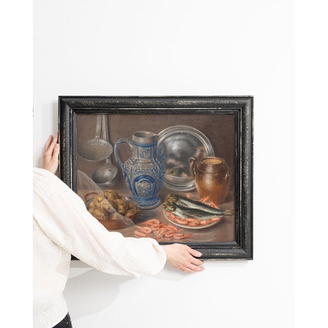 Mid 20th Century Belgium Black Wood Painting For Sale - Image 14 of 15