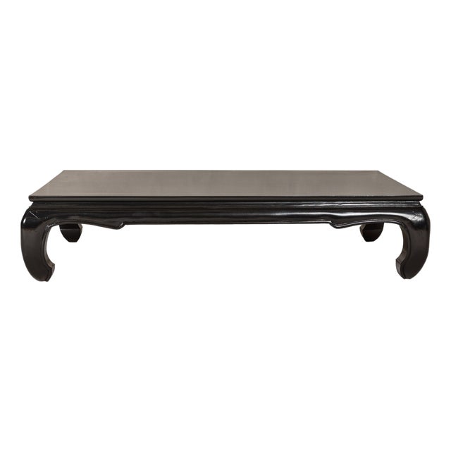 Teak Wood Chow Legs Coffee Table with Custom Black Lacquer Finish For Sale