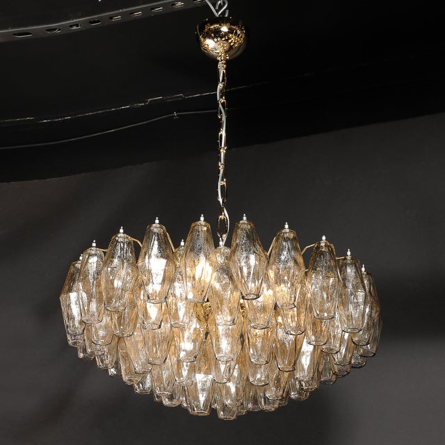 Modernist Hand-Blown Murano Smoked Glass Polyhedral Chandelier in Brass Fittings For Sale - Image 15 of 18