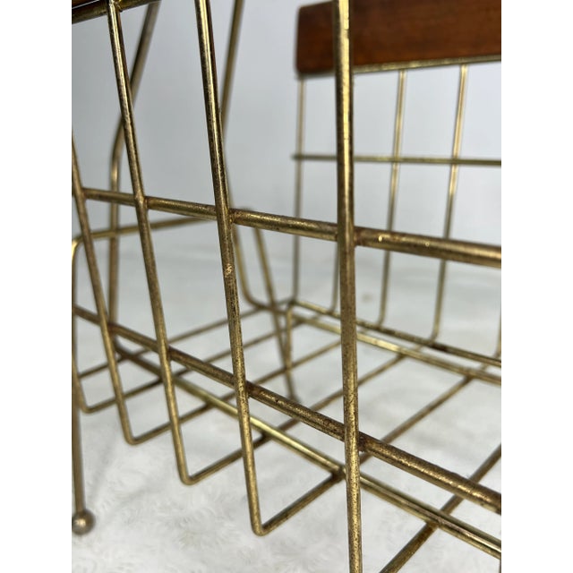 Brass Vintage Modern Metal & Walnut Magazine Holder For Sale - Image 8 of 10