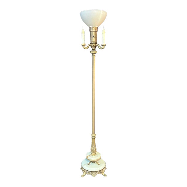 1940s Torchiere Floor Lamp With Two Marble Pieces For Sale