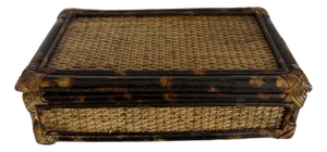 Vintage Woven Rattan With Faux Tortoise Bamboo Lidded Box