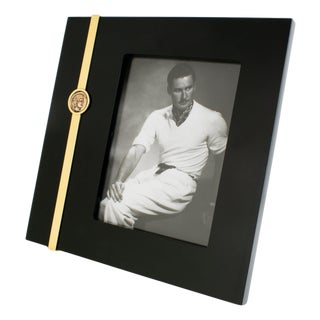 Tommaso Barbi Black Lucite and Gilt Brass Picture Frame, circa 1970 For Sale