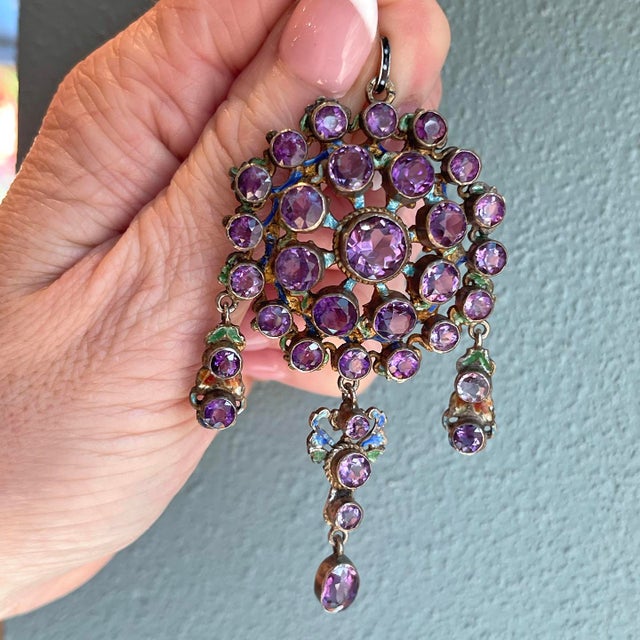 Antique Austro-Hungarian Silver Amethyst Enamel Pendant For Sale In Madison - Image 6 of 8