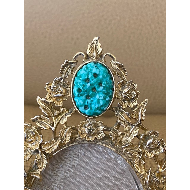 Victorian Vintage Gold & Jade Gemstone Oval Picture Frame For Sale - Image 3 of 9