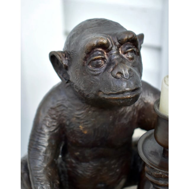 Transitional Vintage Transitional Bronze Monkey Figure W/Candle For Sale - Image 3 of 12