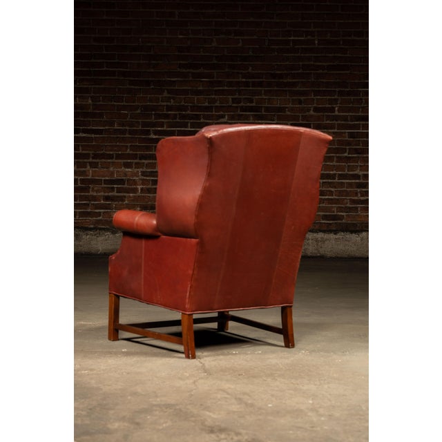 Vintage Leather Wingback Armchair With Ottoman in Red by Whittemore-Sherrill For Sale In Chicago - Image 6 of 10